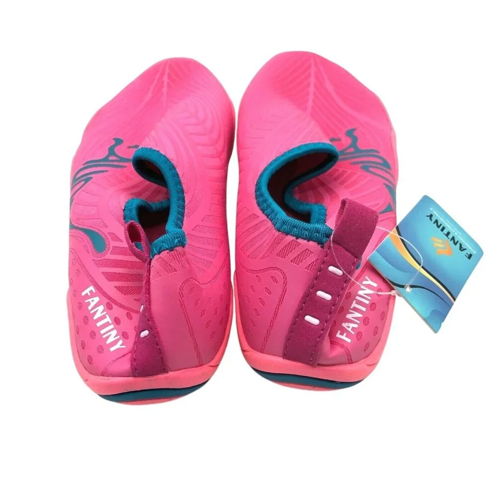 Fantiny Girls Water Shoes Fabric Slip On Striped Pink Blue Size 34 US 3